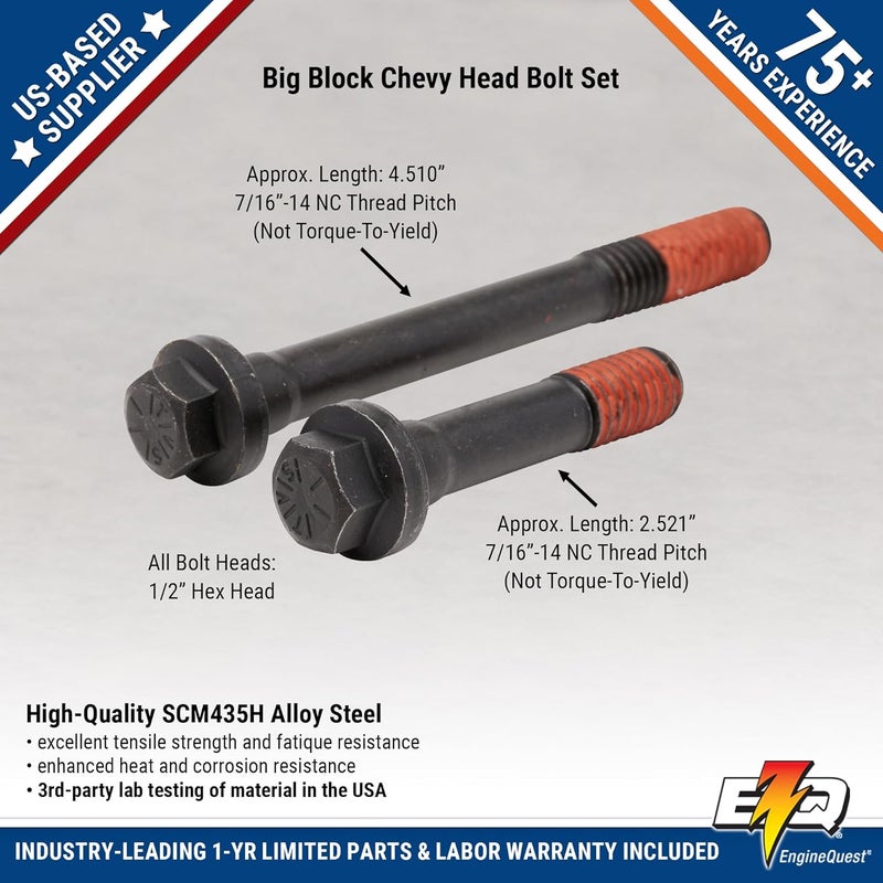 EngineQuest Store Big Block V8 Cylinder Head Bolt Set | Fits 454/502 Engines (1965-1998) | Hardened Steel Construction | Complete Engine Replacement - Image 4